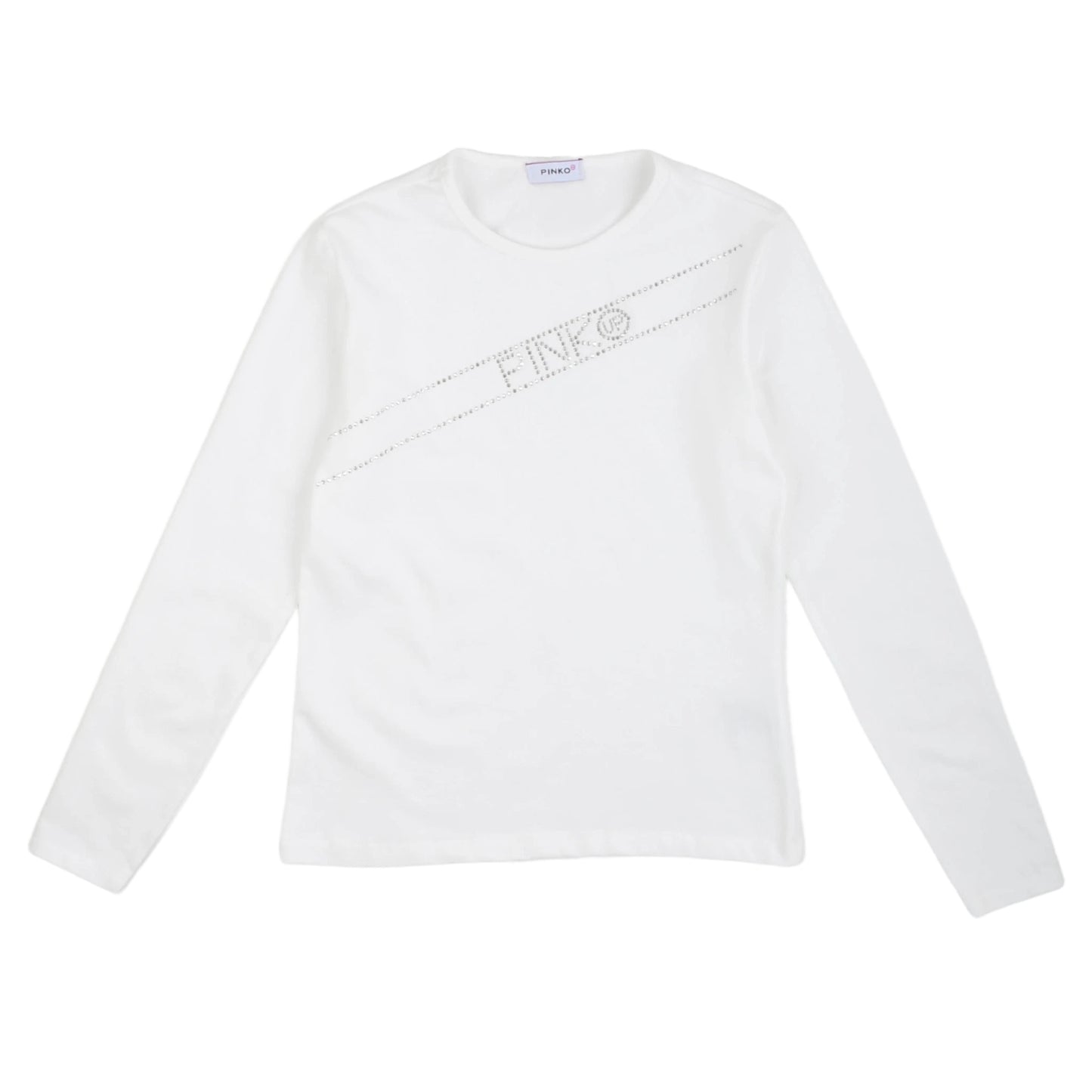 T-shirt manica lunga a girocollo bianca, stampa in rilievo, Pinko Up - IrisBlu