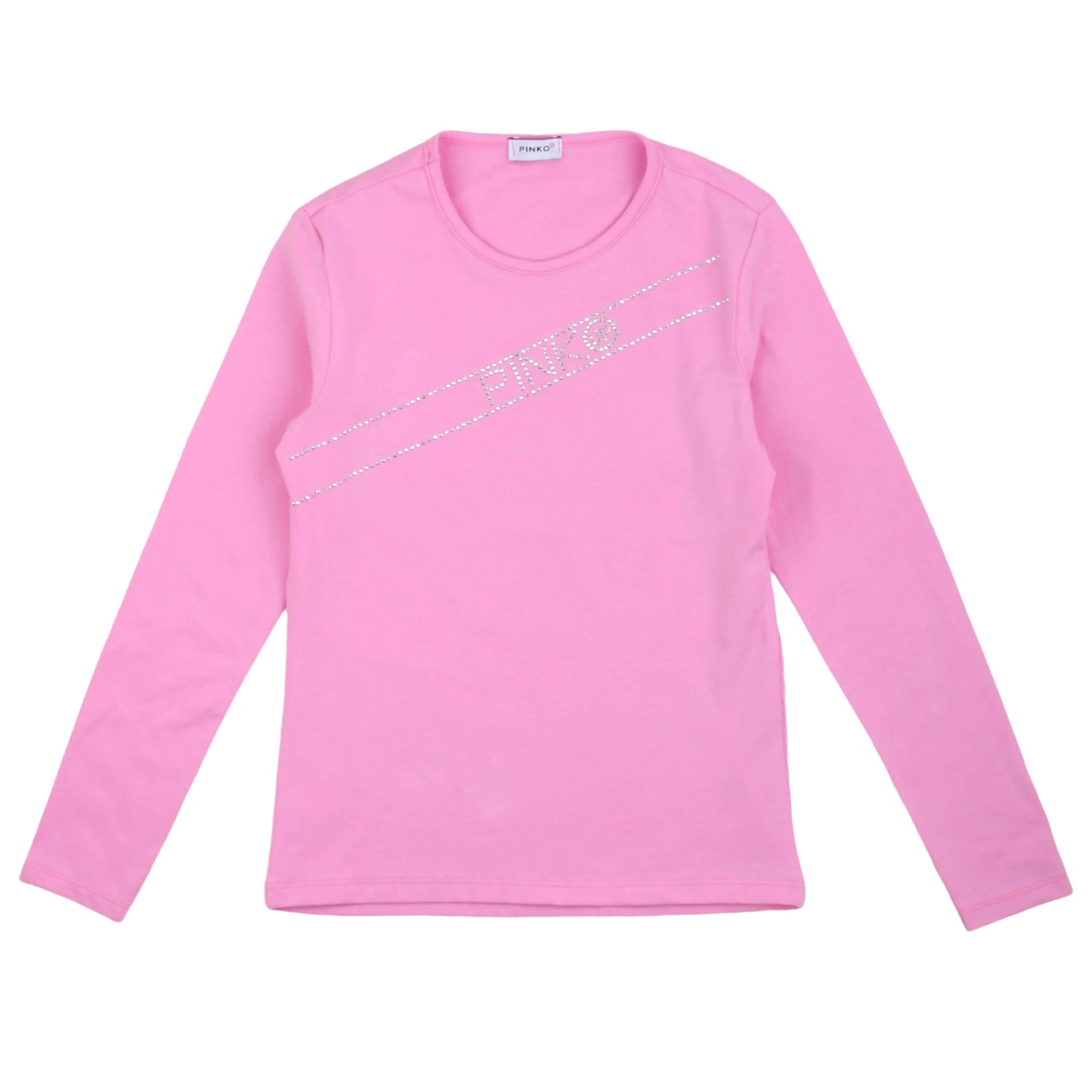 T-shirt manica lunga a girocollo rosa, stampa in rilievo, Pinko Up - IrisBlu