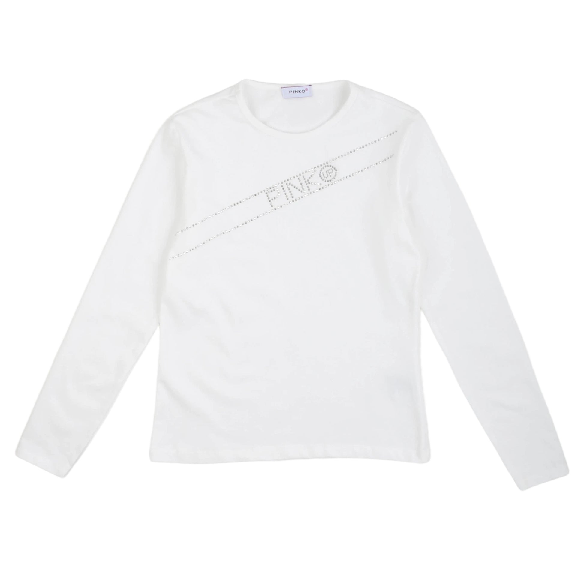 T-shirt manica lunga a girocollo bianca, stampa in rilievo, Pinko Up - IrisBlu
