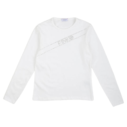 T-shirt manica lunga a girocollo bianca, stampa in rilievo, Pinko Up - IrisBlu