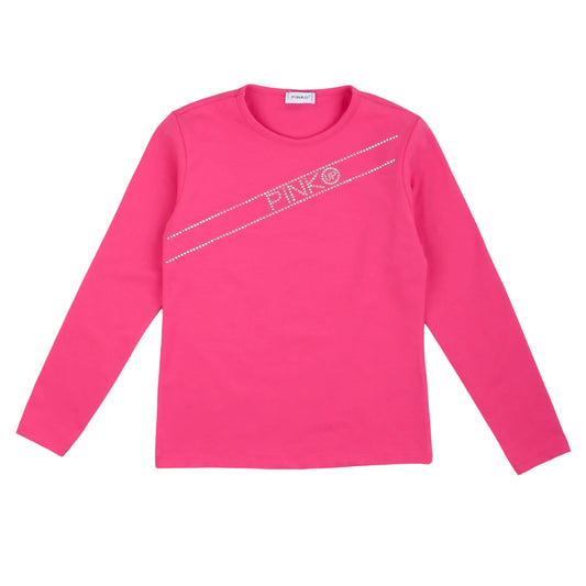 T-shirt manica lunga a girocollo fucsia, stampa in rilievo, Pinko Up - IrisBlu