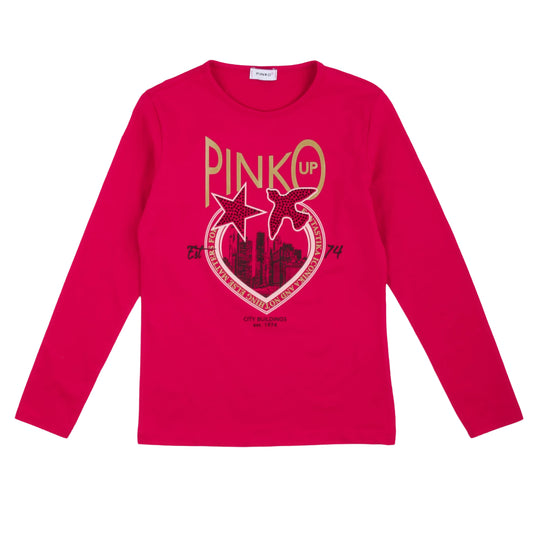 T-shirt manica lunga a girocollo fucsia, Pinko Up - IrisBlu