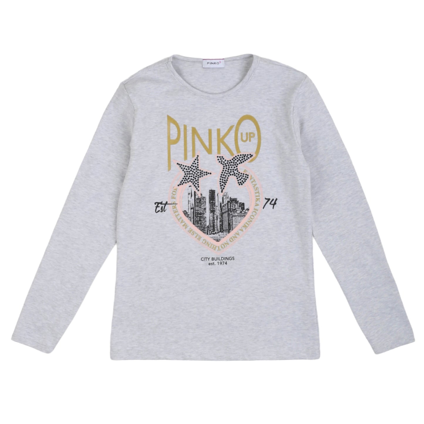 T-shirt manica lunga a girocollo, grigia, Pinko Up - IrisBlu