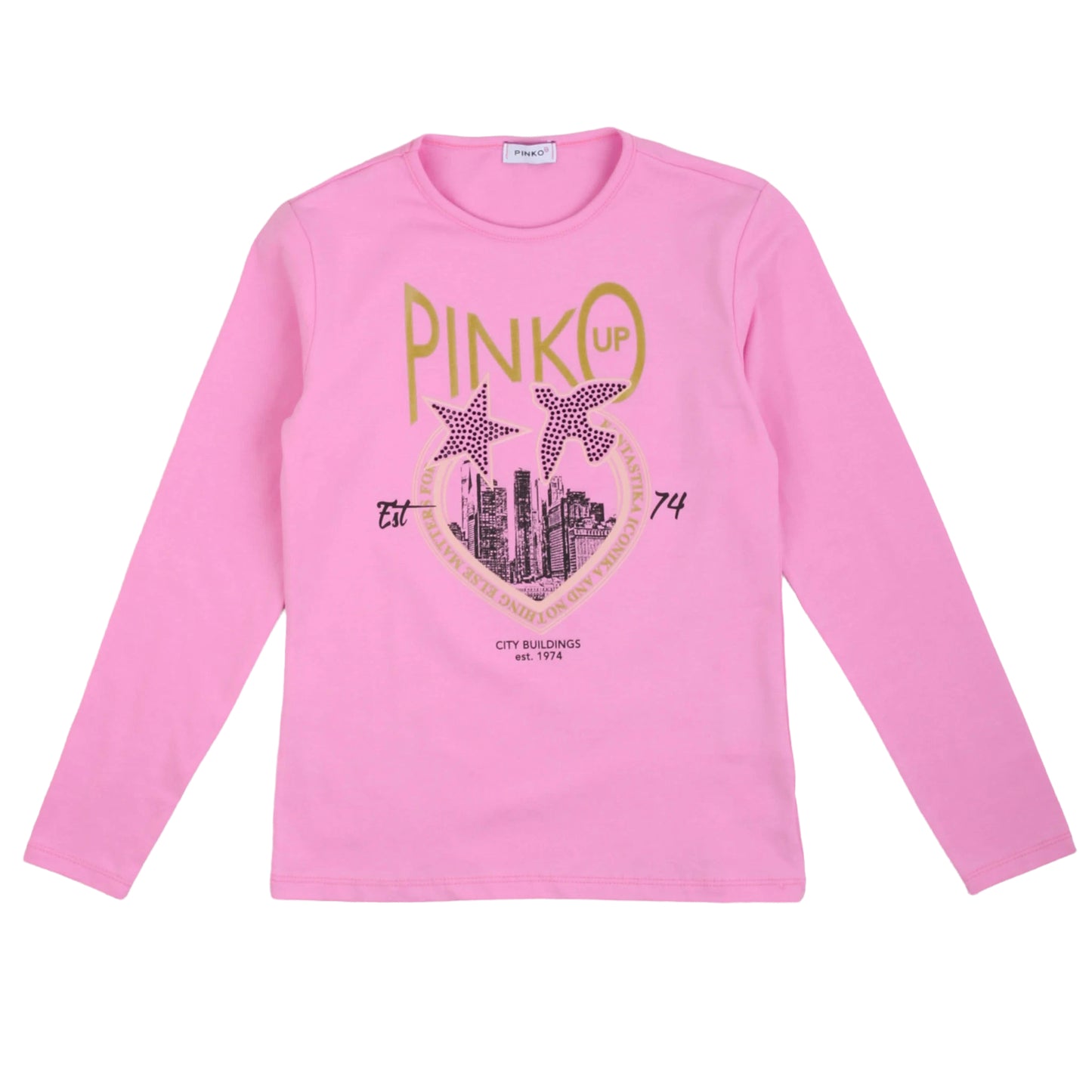 T-shirt manica lunga a girocollo rosa Pinko Up - IrisBlu
