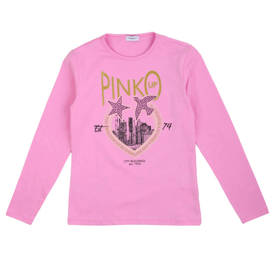 T-shirt manica lunga a girocollo rosa Pinko Up - IrisBlu