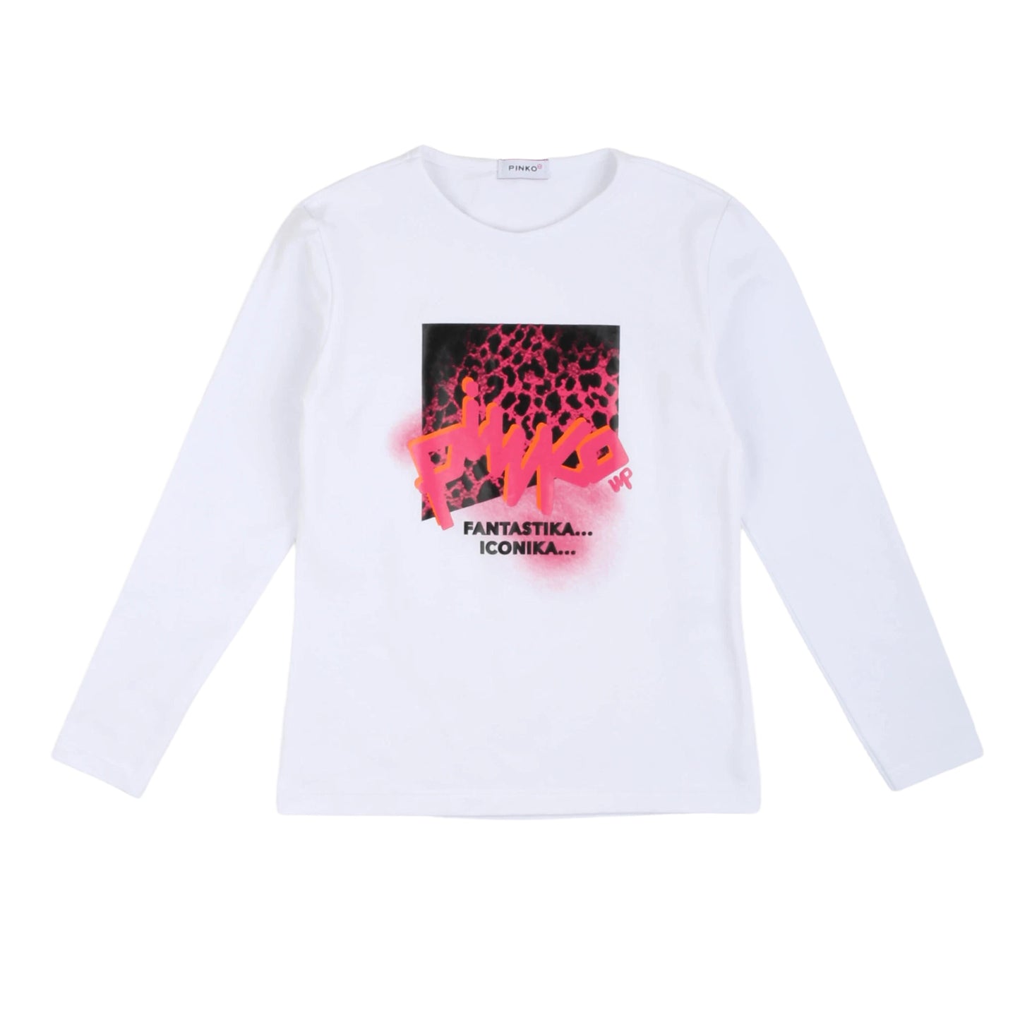 T-shirt manica lunga a girocollo bianca, stampa iconica, Pinko Up - IrisBlu