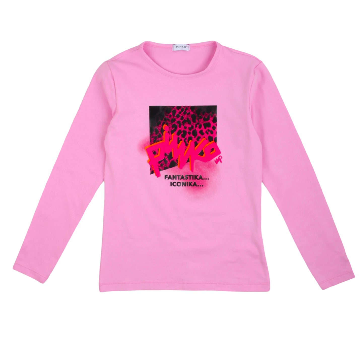 T-shirt manica lunga a girocollo, rosa, stampa iconica, Pinko Up - IrisBlu