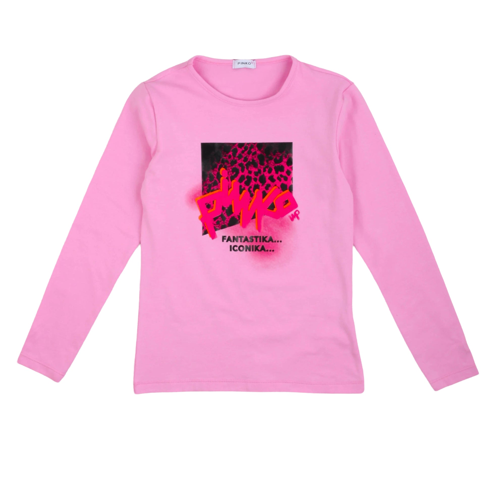 T-shirt manica lunga a girocollo, rosa, stampa iconica, Pinko Up - IrisBlu