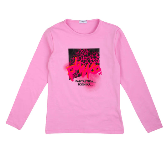 T-shirt manica lunga a girocollo, rosa, stampa iconica, Pinko Up - IrisBlu