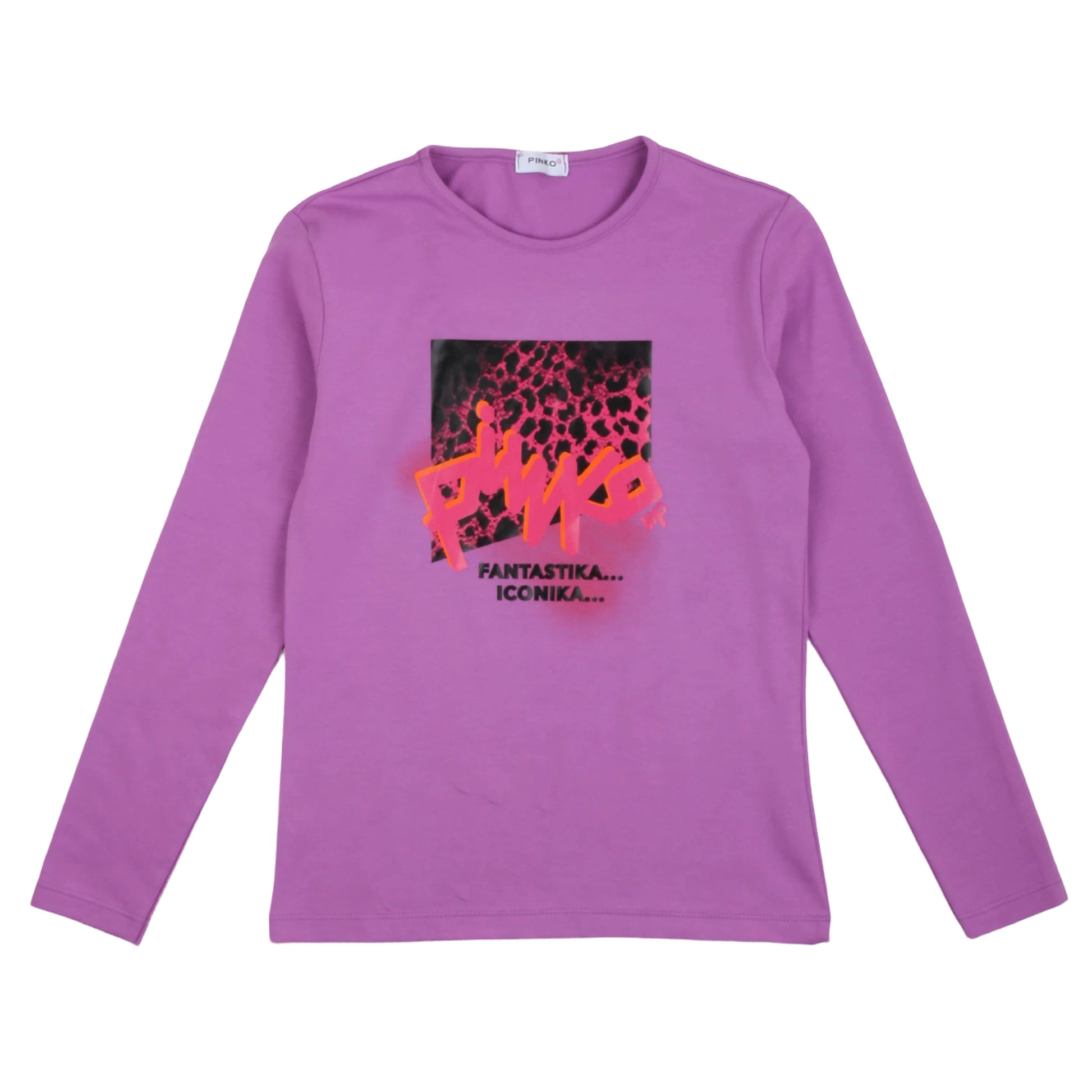 T-shirt manica lunga a girocollo viola, stampa iconica, Pinko Up - IrisBlu