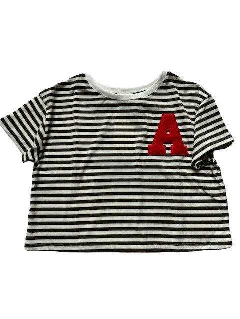 Maglia rigata con patch - IrisBlu
